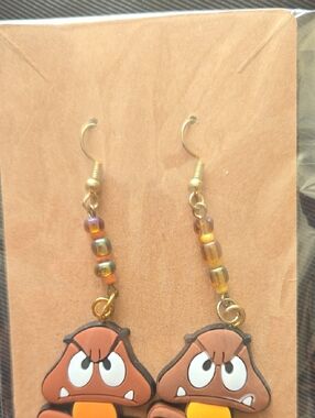 Goomba Dangle Earrings - Brown & Orange Beaded Hooks